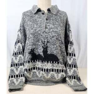 Vintage Simpatia Italian Wool Deer Alpine Sweater Men’s L Lodge Ski 90s